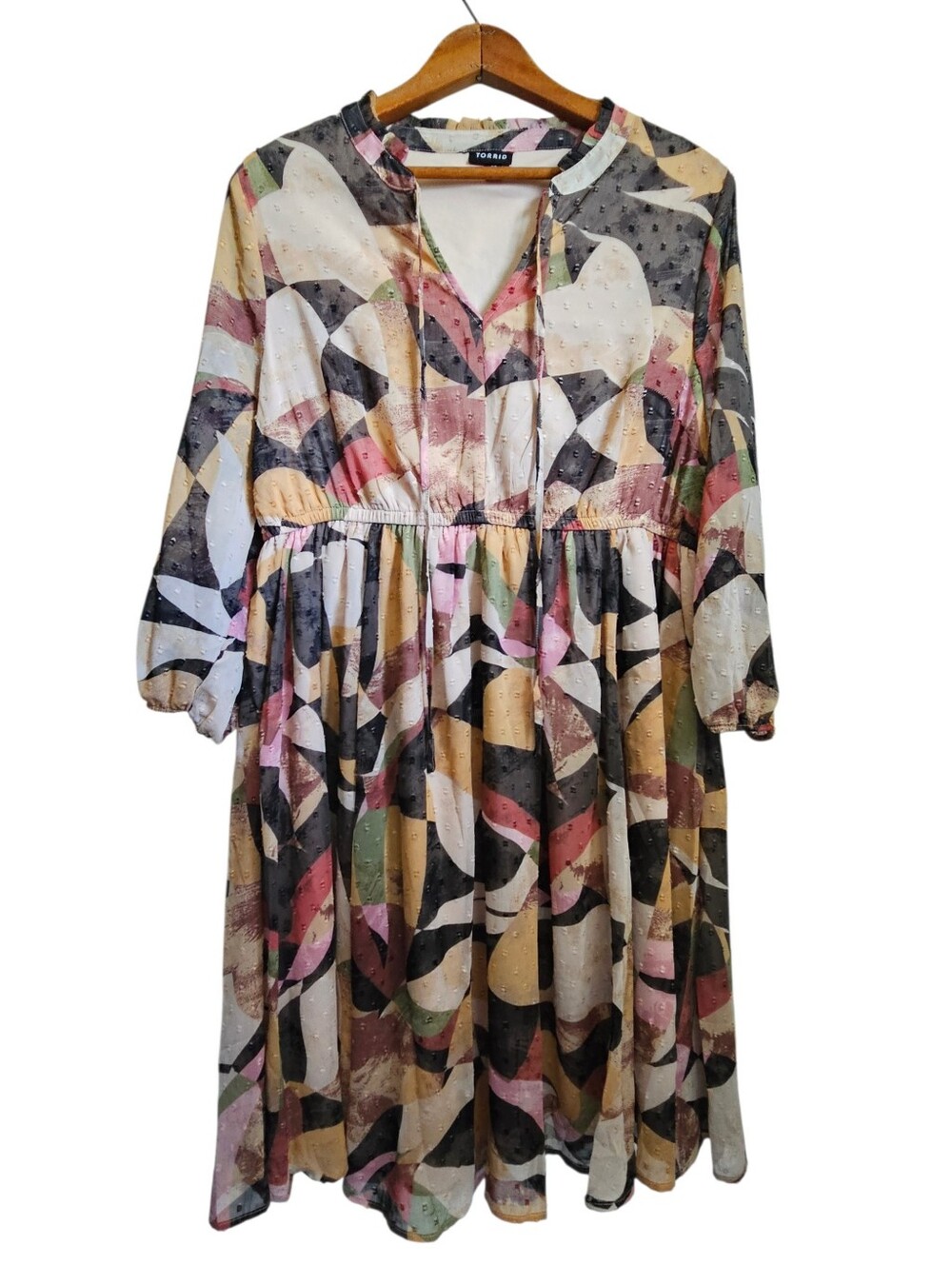 Torrid Mini Clip Dot Multicolor Geometric Long Sleeve Midi Dress, Torrid Size 00